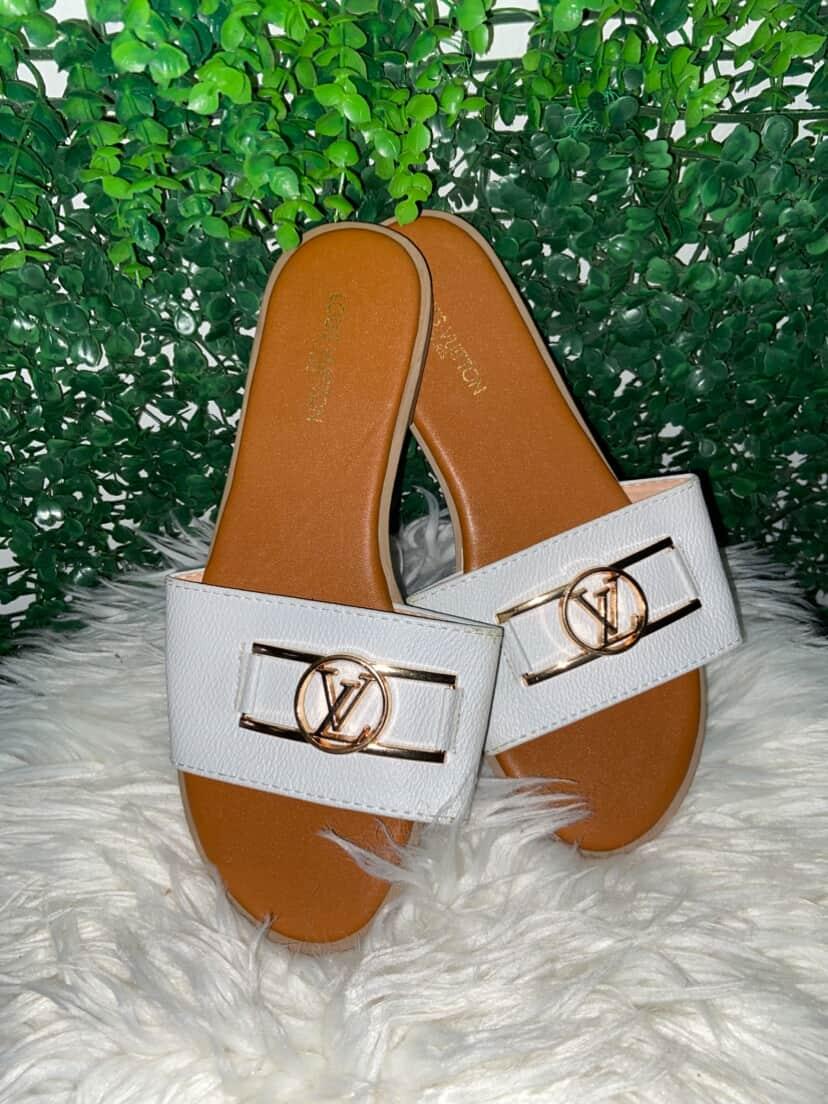 LV Buckle Slippers - Gold & White