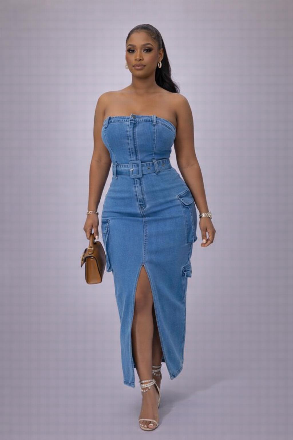 Half Shoulder Jeans Dress