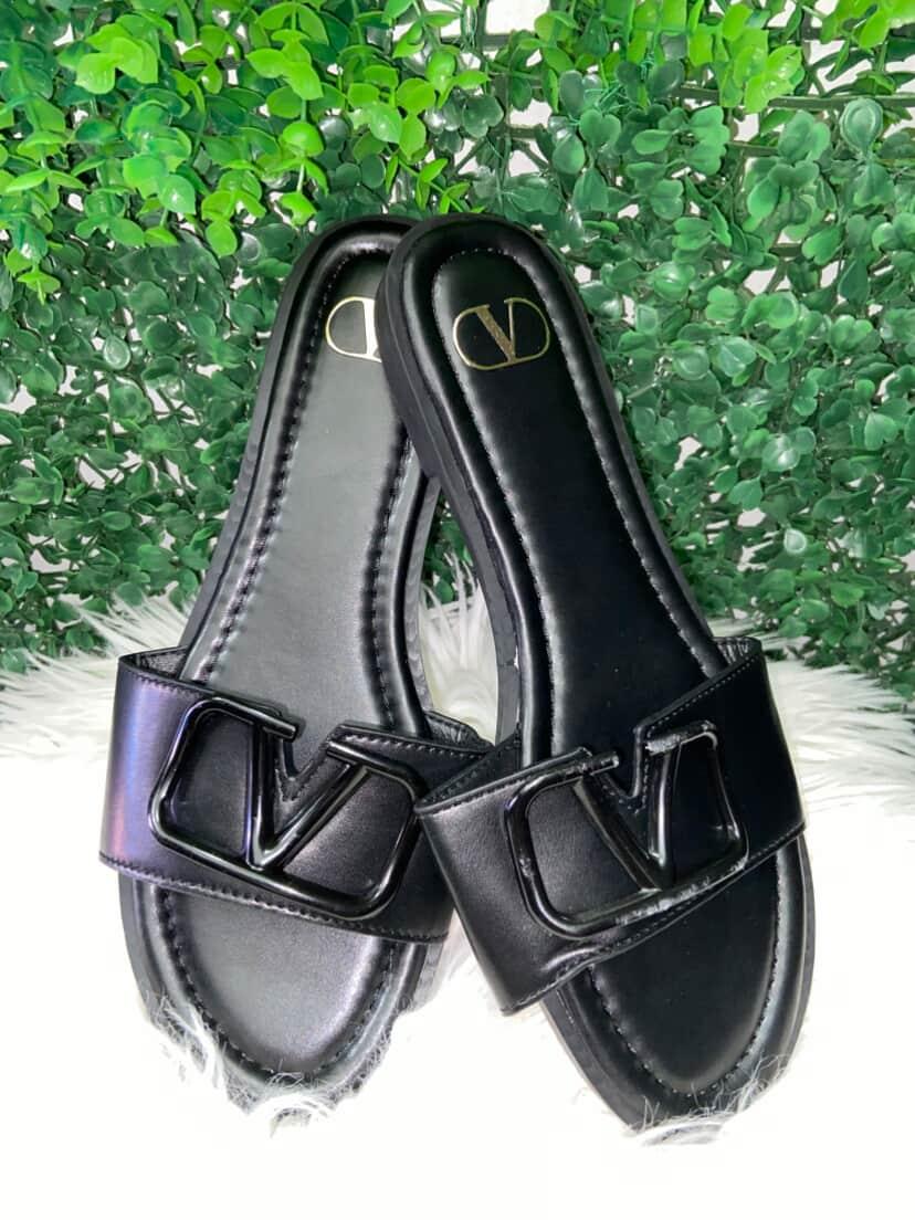 Valentino Slide Slippers Black Pendant