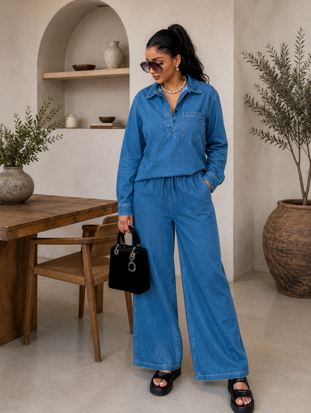 Chic denim two-piece set